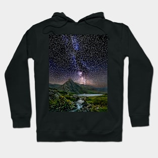 Milky Way Rising over Welsh Mountains and Lake Hoodie